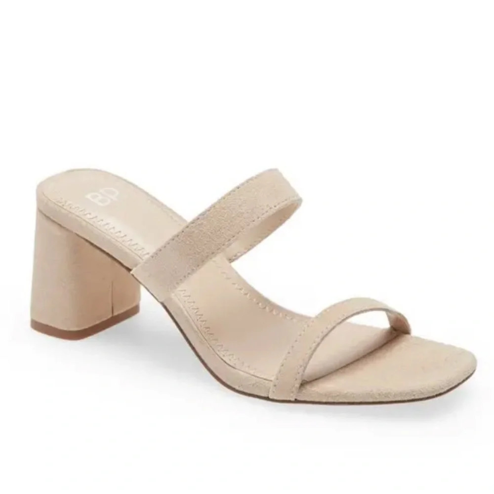 B.p. Emmie Block Heel Slide Sandal In Beige Sand